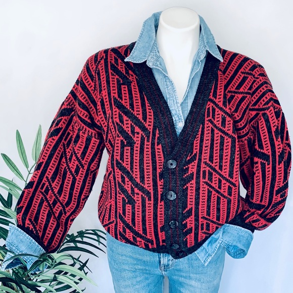 v i n t a g e :: Oversized Boxy Abstract Grandpa Knit...